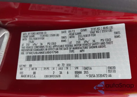 2014 Ford Escape Titanium из США, поврежденный, VIN 1FMCU9J96EUB01798